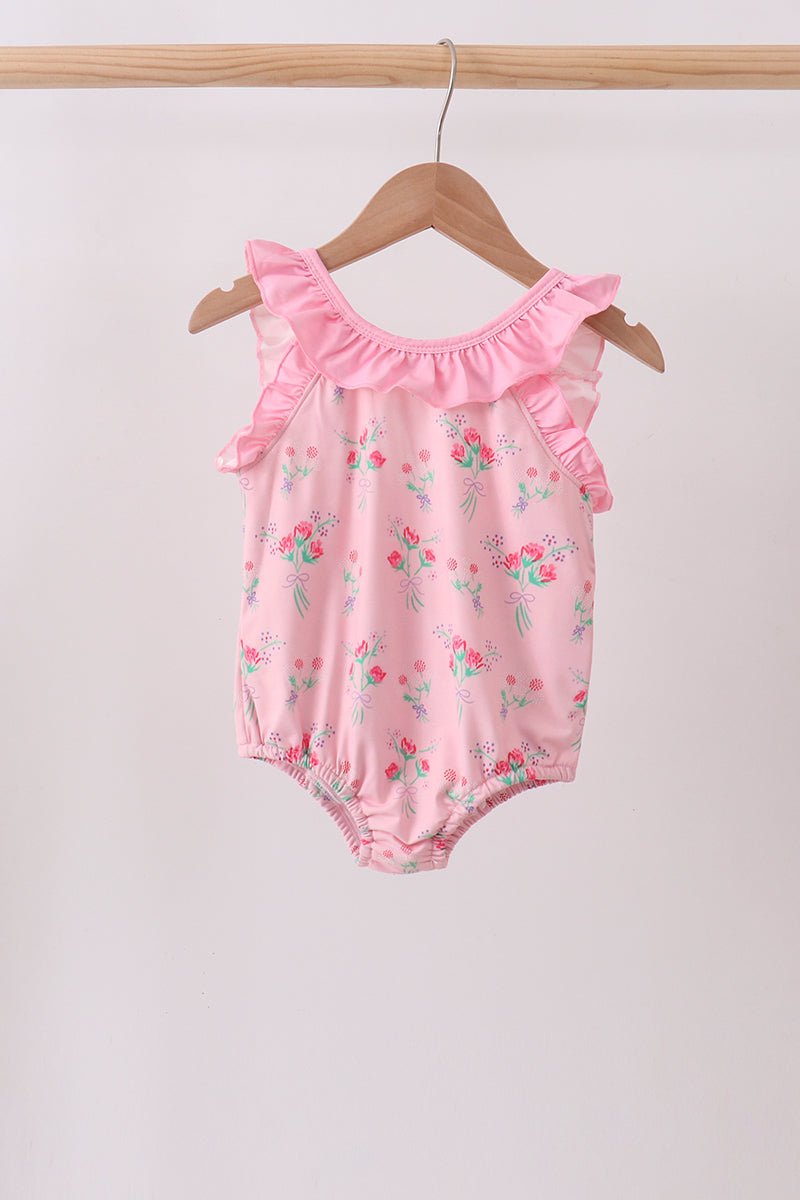 Pink Floral Ruffle One-Piece Swimsuit - Abbies Place