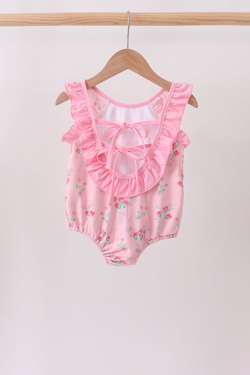 Pink Floral Ruffle One-Piece Swimsuit - Abbies Place