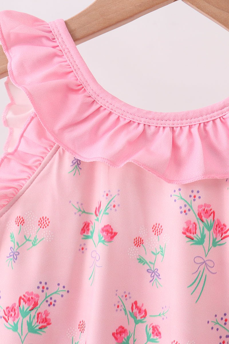 Pink Floral Ruffle One-Piece Swimsuit - Abbies Place