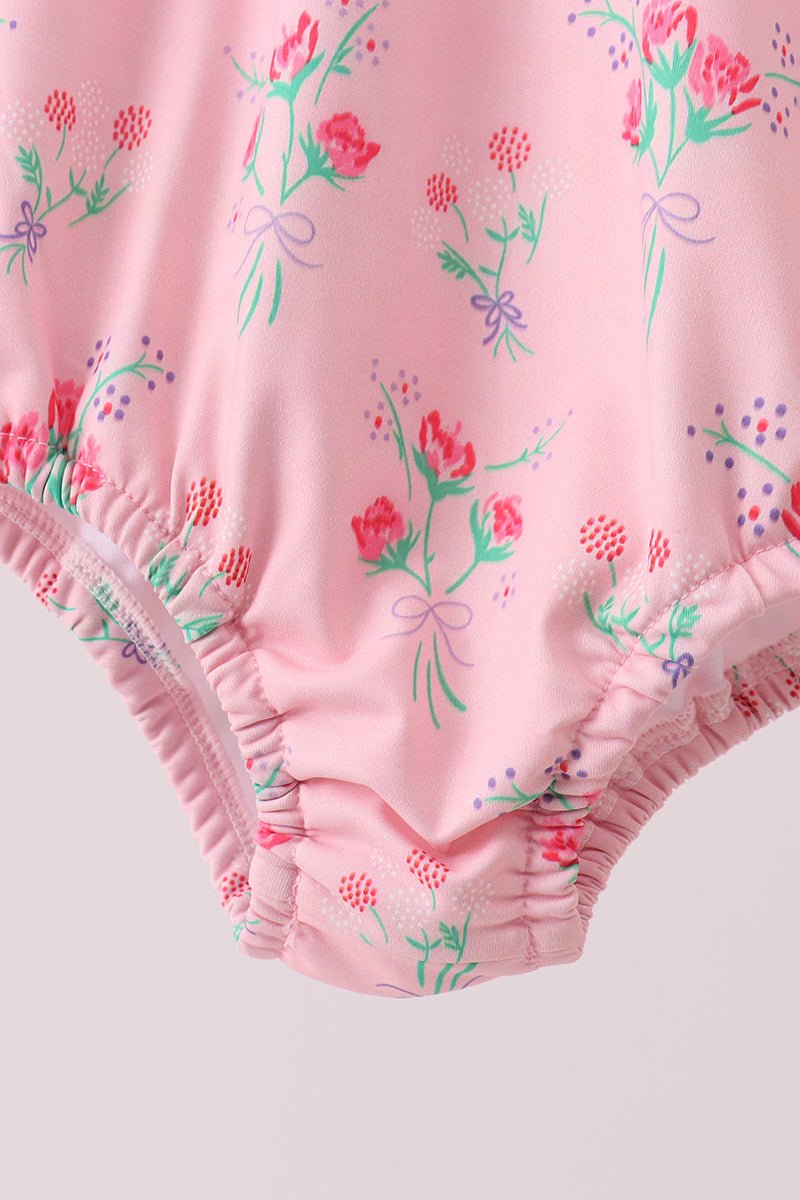 Pink Floral Ruffle One-Piece Swimsuit - Abbies Place