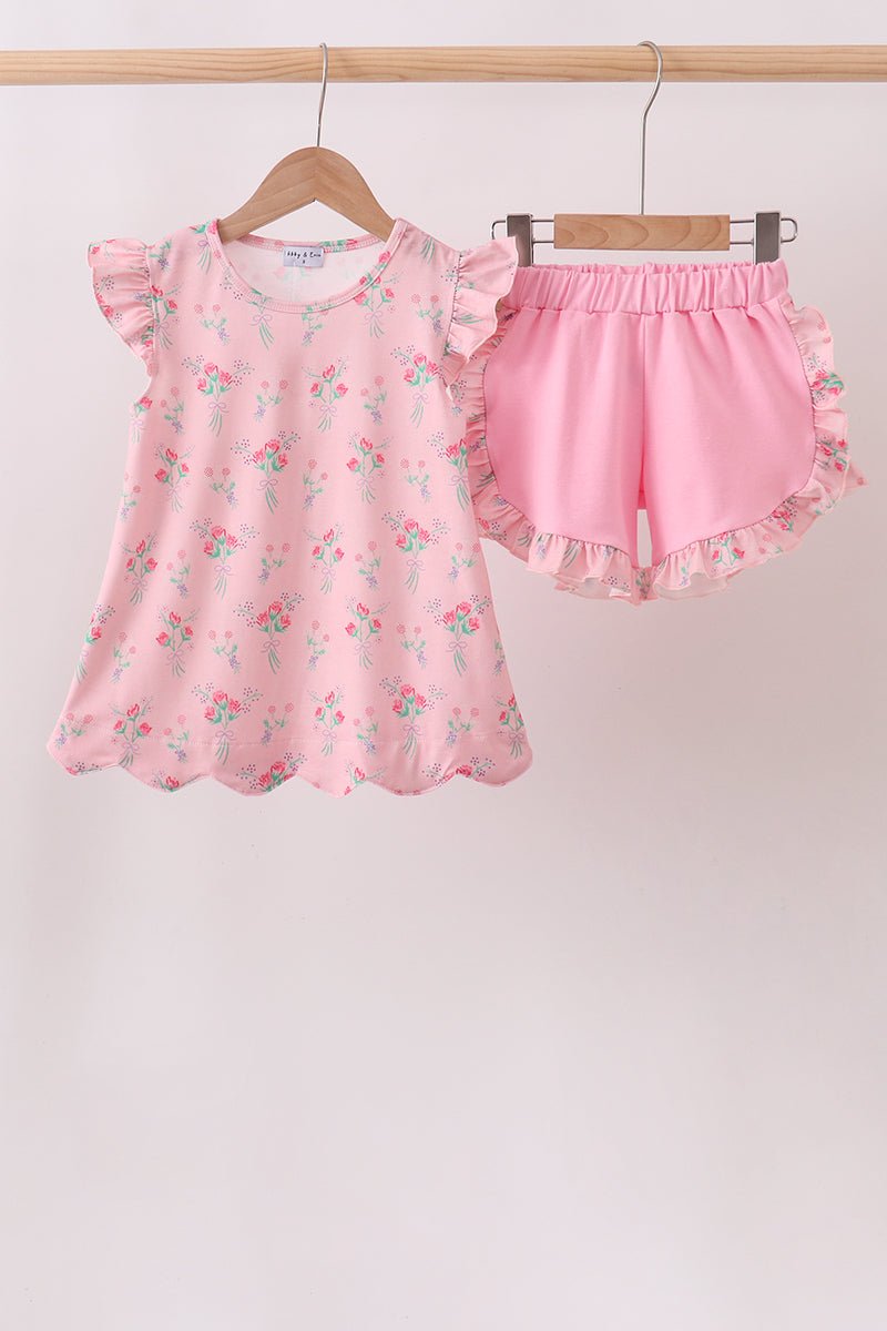 Pink Floral Ruffle Shorts Set - Abbies Place