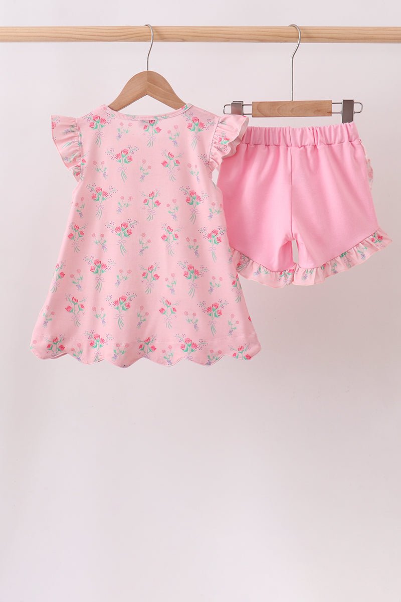 Pink Floral Ruffle Shorts Set - Abbies Place