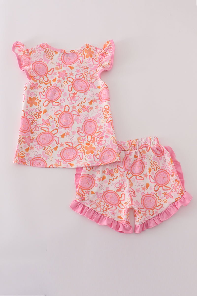 Pink Floral Ruffle Shorts Set - Abbies Place
