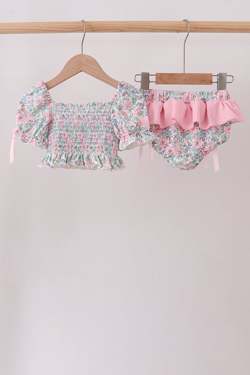 Pink Floral Smocked Swimsuit - Abbies Place