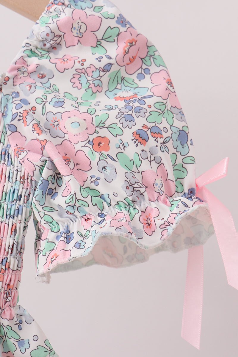 Pink Floral Smocked Swimsuit - Abbies Place
