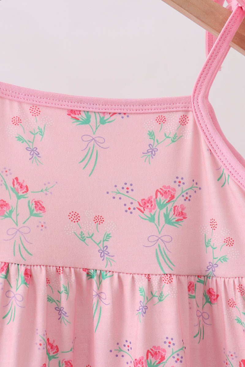 Pink Floral Tiered Dress - Abbies Place