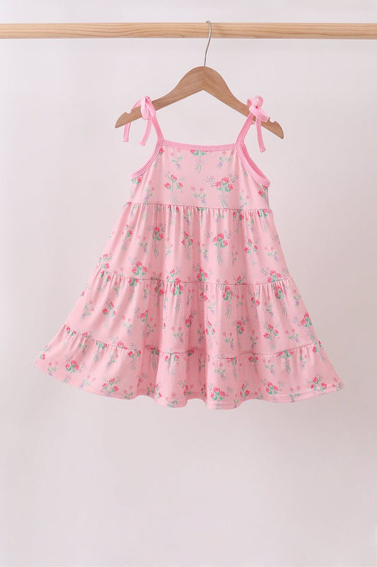 Pink Floral Tiered Dress - Abbies Place