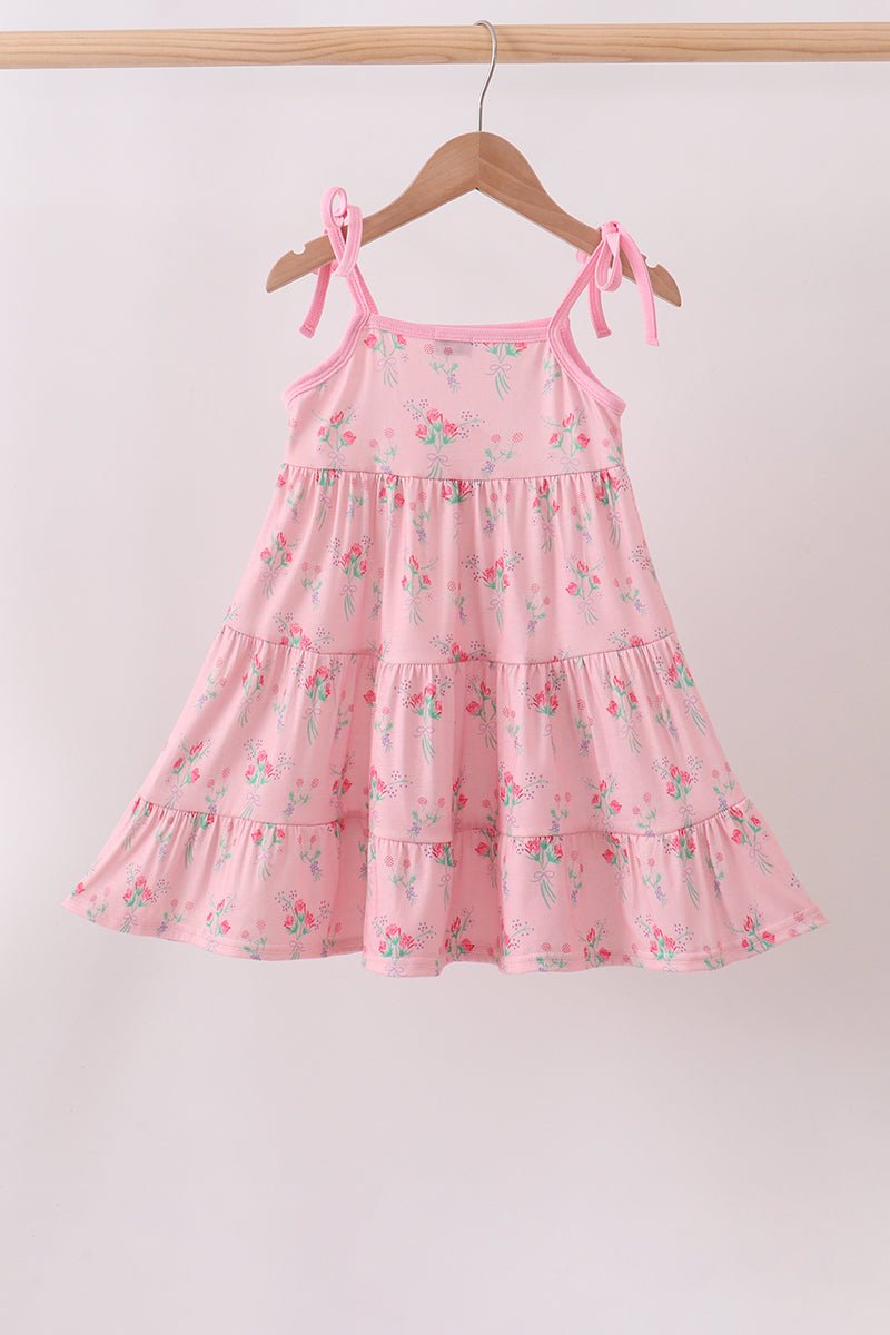 Pink Floral Tiered Dress - Abbies Place