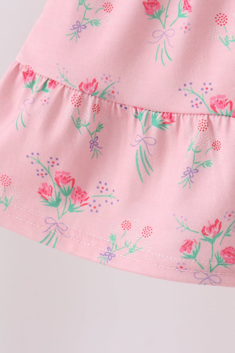 Pink Floral Tiered Dress - Abbies Place