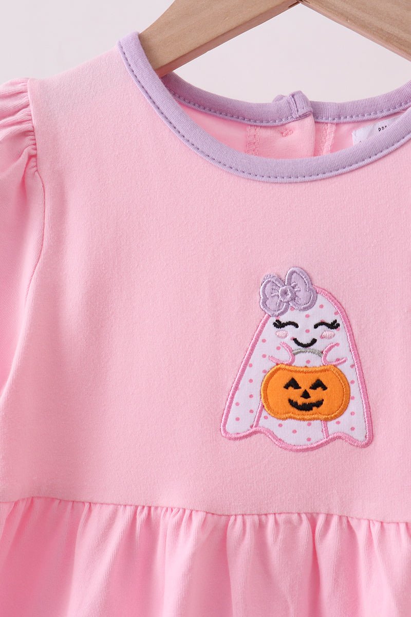 Pink ghost pumpkin embroidery dress - Abbies Place