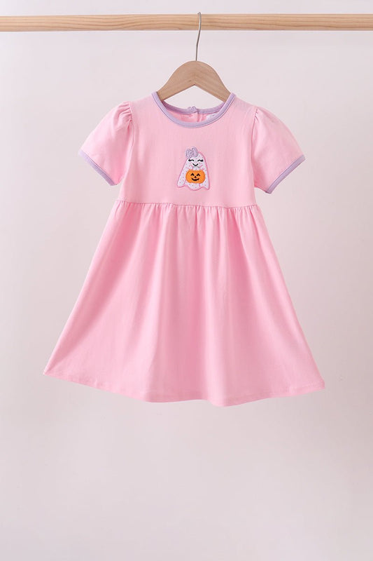 Pink ghost pumpkin embroidery dress - Abbies Place