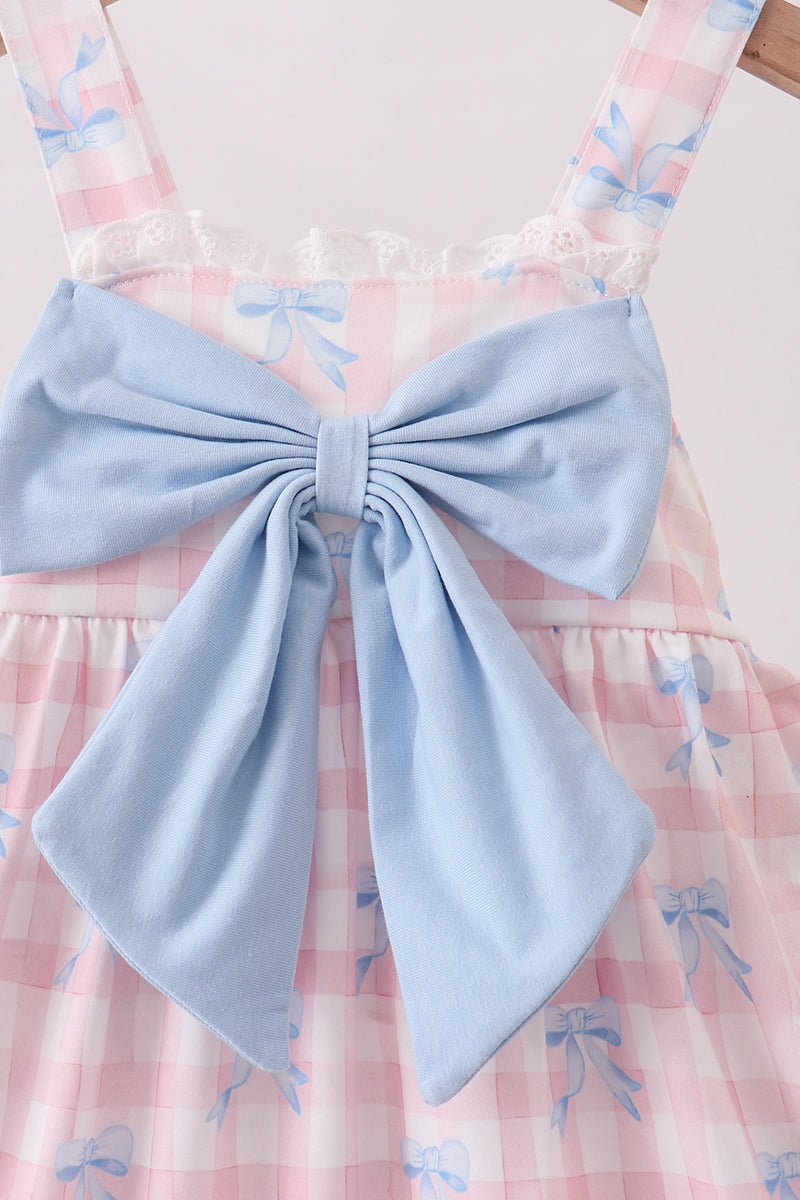 Pink Gingham Bow Print Dress - Abbies Place