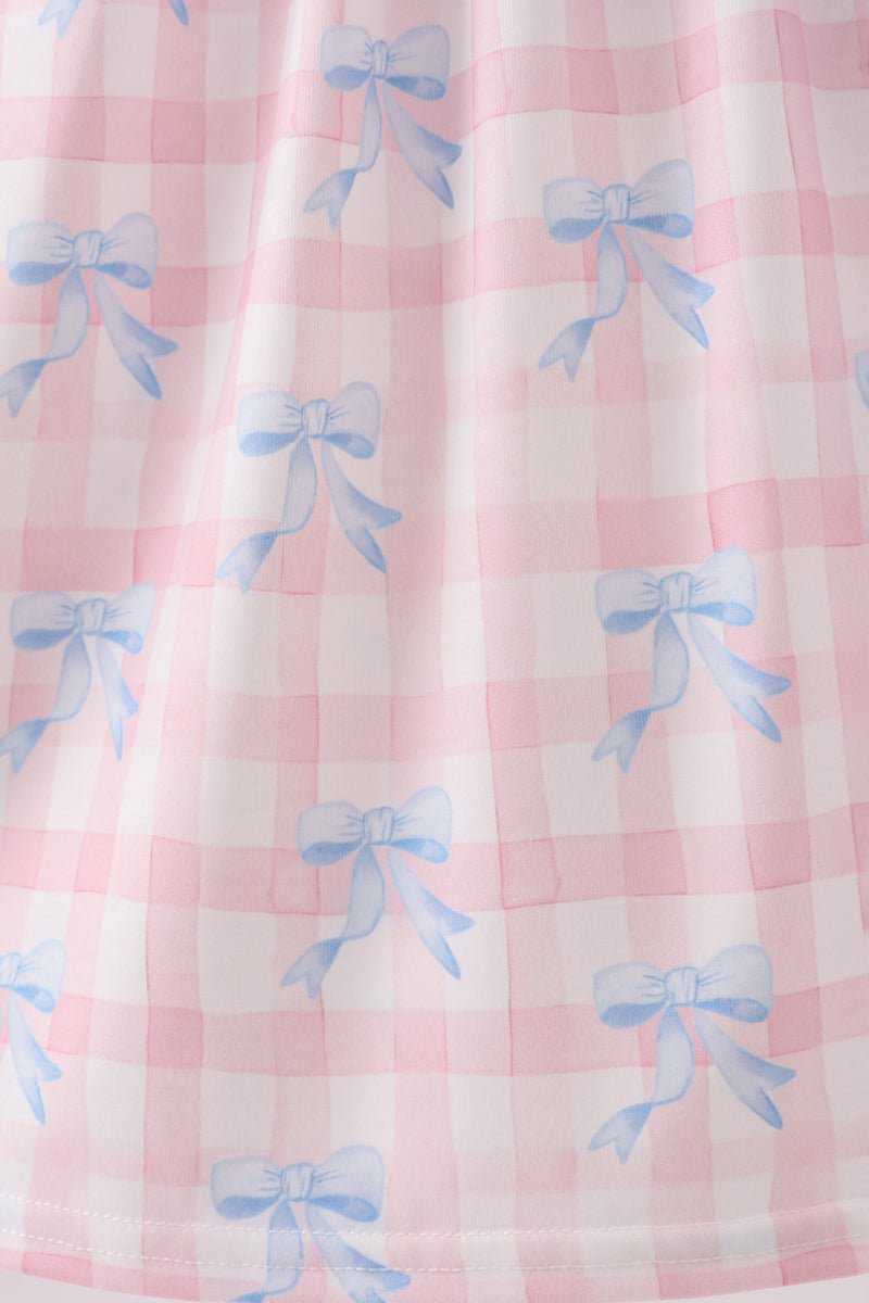 Pink Gingham Bow Print Dress - Abbies Place