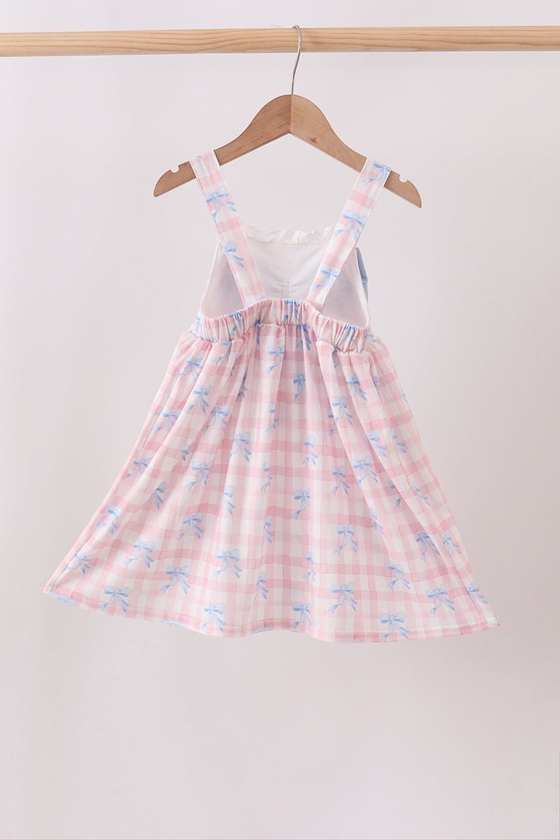 Pink Gingham Bow Print Dress - Abbies Place