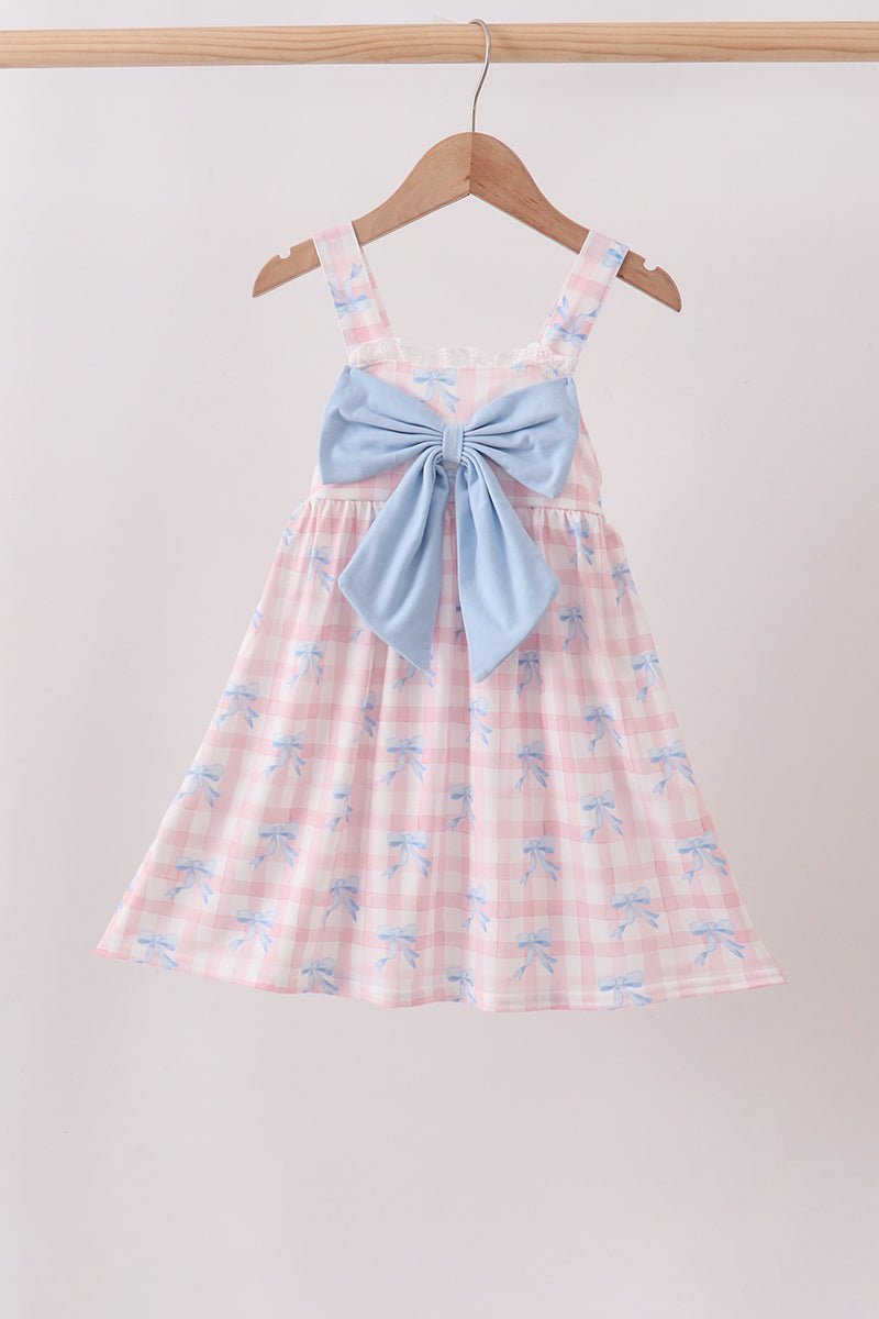 Pink Gingham Bow Print Dress - Abbies Place