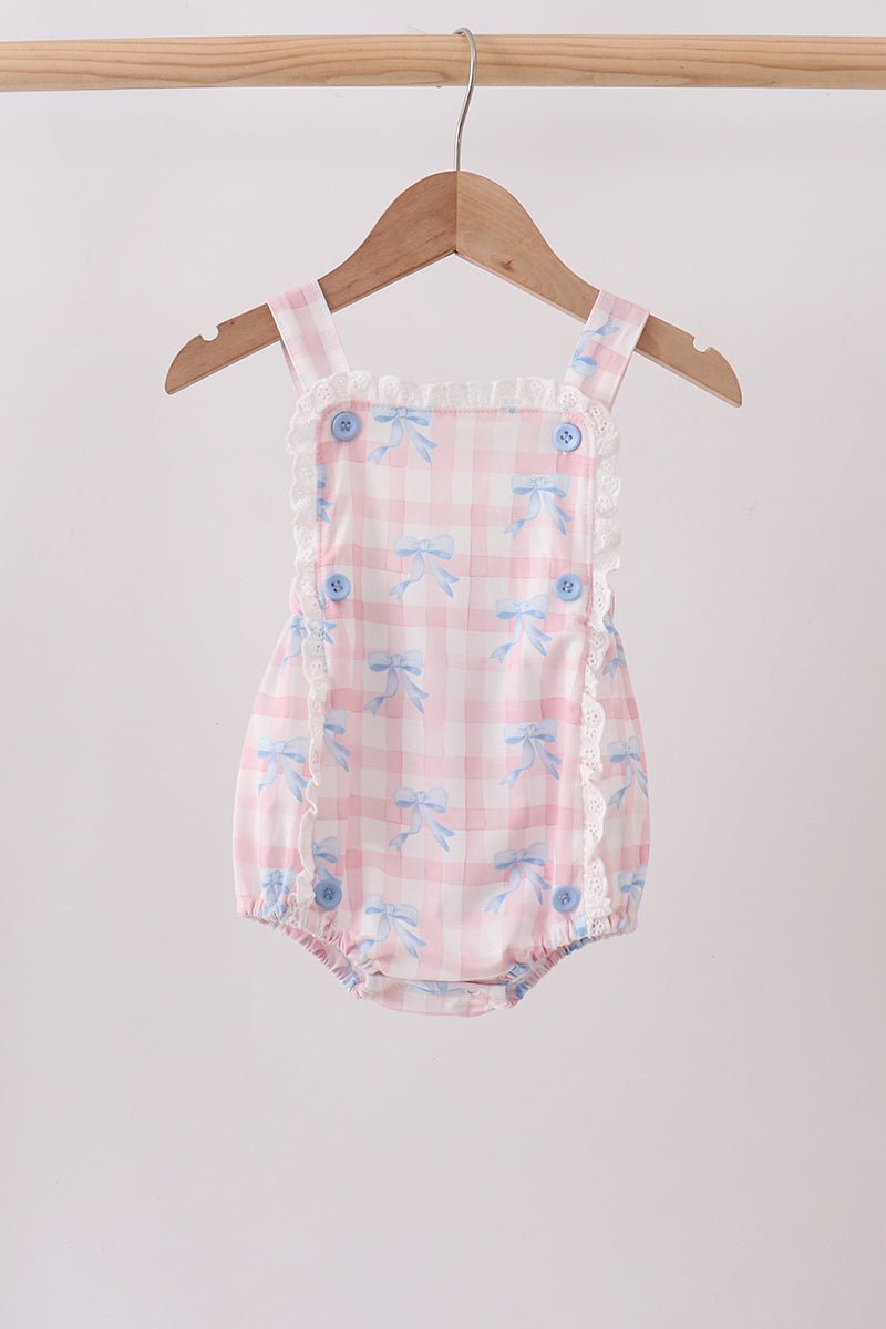 Pink Gingham Bow Print Lace Bubble - Abbies Place
