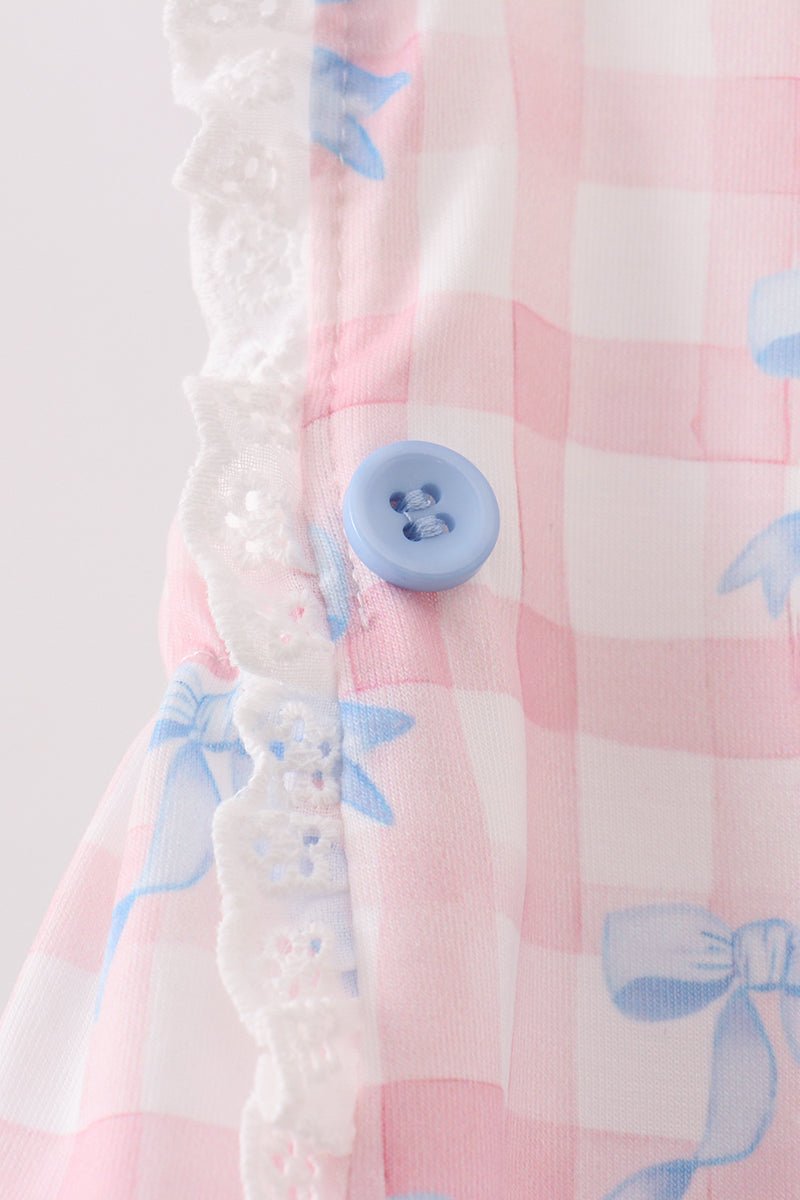 Pink Gingham Bow Print Lace Bubble - Abbies Place