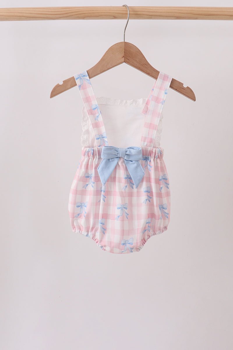 Pink Gingham Bow Print Lace Bubble - Abbies Place