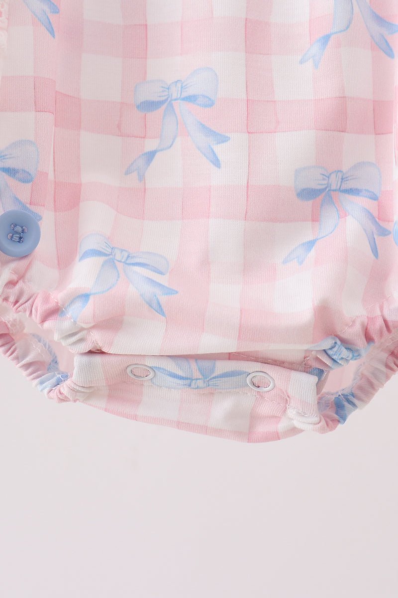 Pink Gingham Bow Print Lace Bubble - Abbies Place