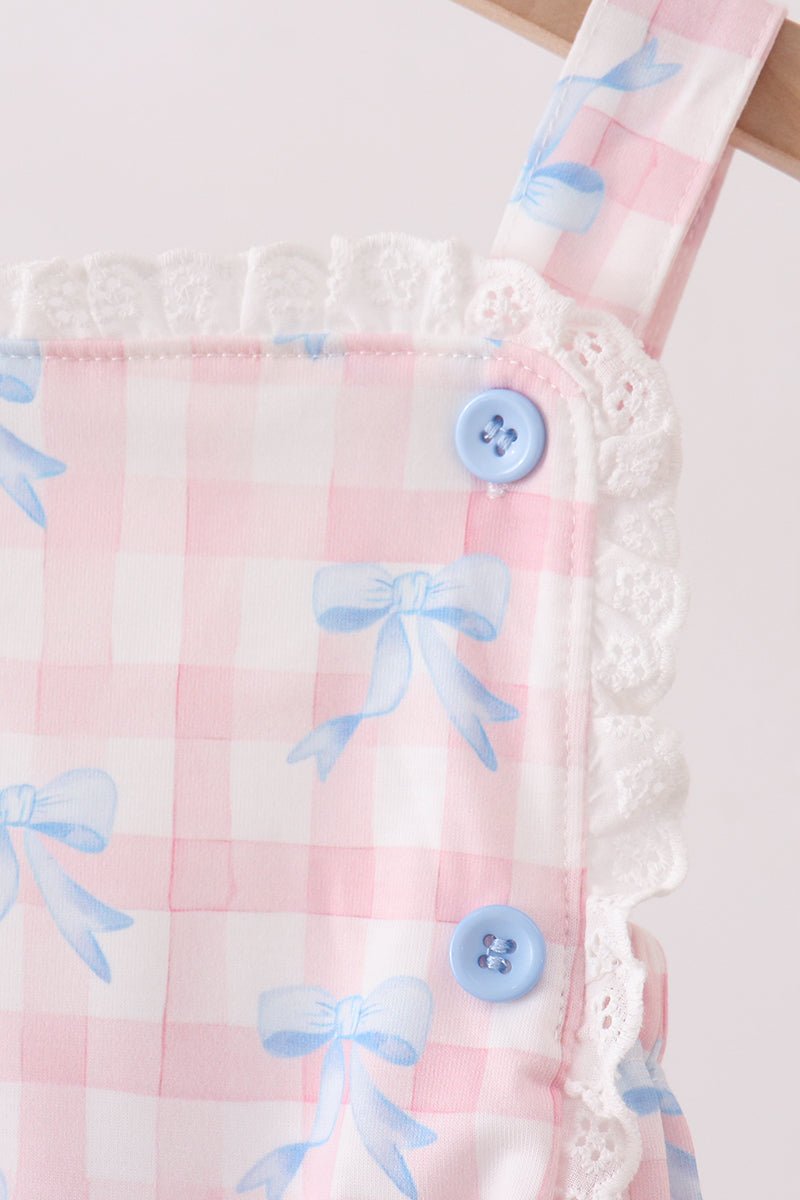Pink Gingham Bow Print Lace Bubble - Abbies Place