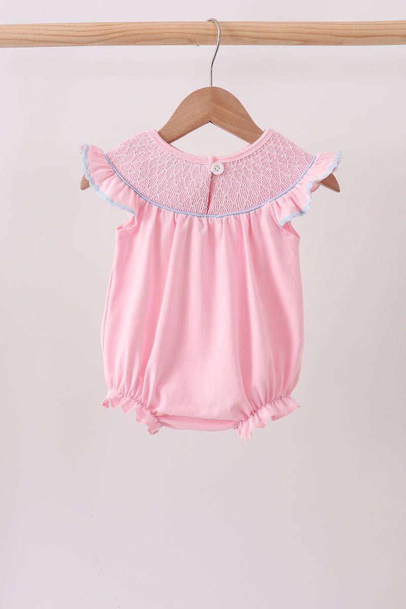 Pink Hydrangea Bow Smocked Bubble - Abbies Place