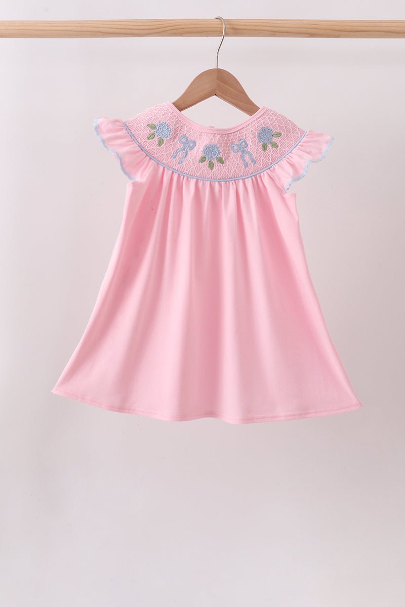 Pink Hydrangea Bow Smocked Dress - Abbies Place