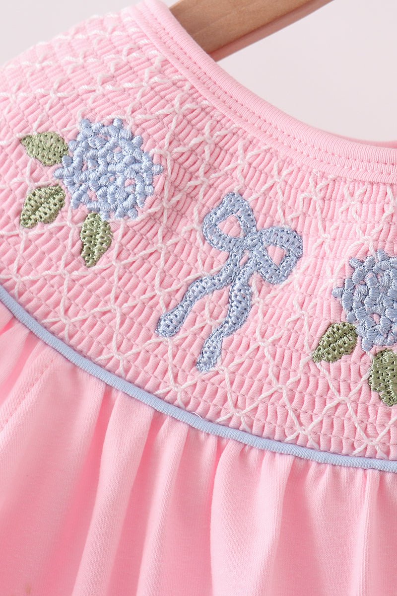 Pink Hydrangea Bow Smocked Dress - Abbies Place