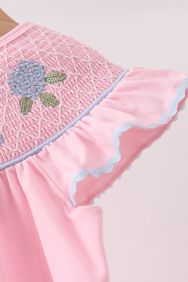Pink Hydrangea Bow Smocked Dress - Abbies Place
