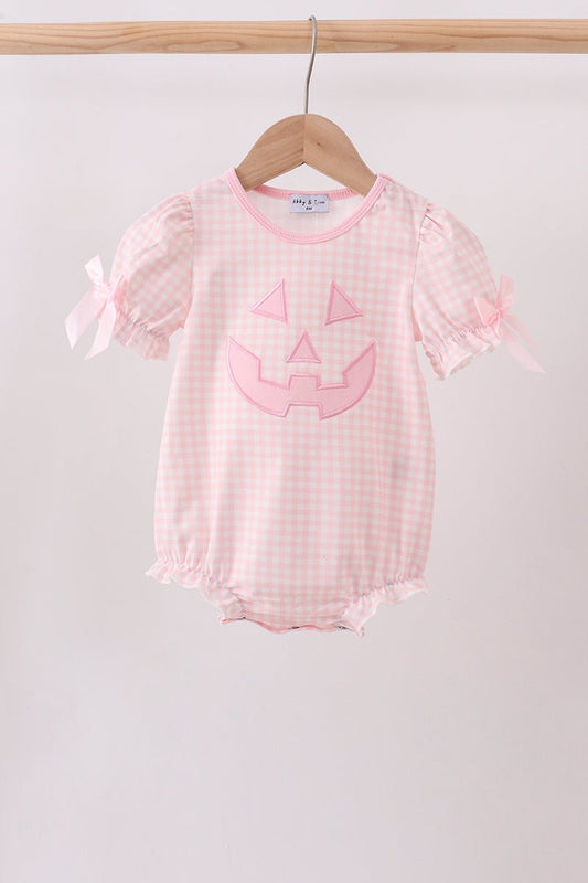 Pink Jack-O-Lantern Applique Bow Bubble - Abbies Place