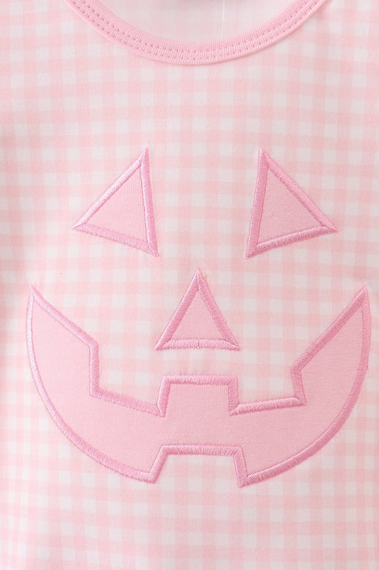 Pink Jack-O-Lantern Applique Bow Bubble - Abbies Place