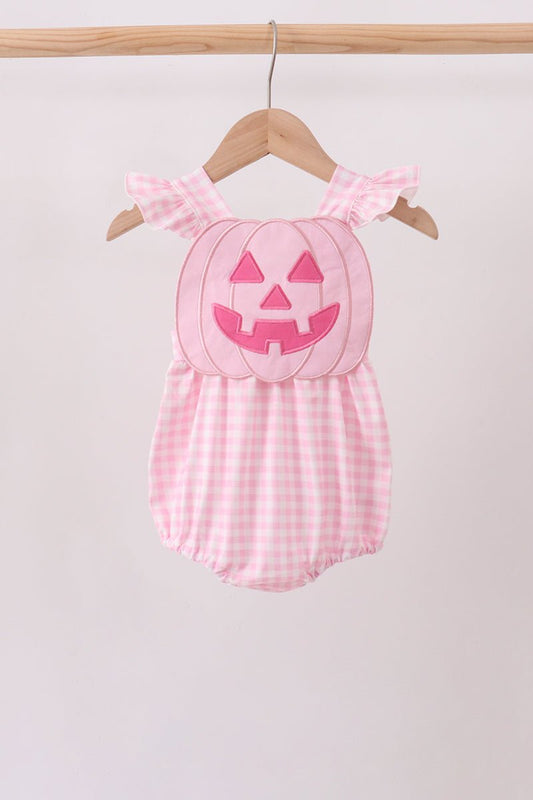 Pink Jack-O-Lantern Applique Ruffle Gingham Bubble - Abbies Place