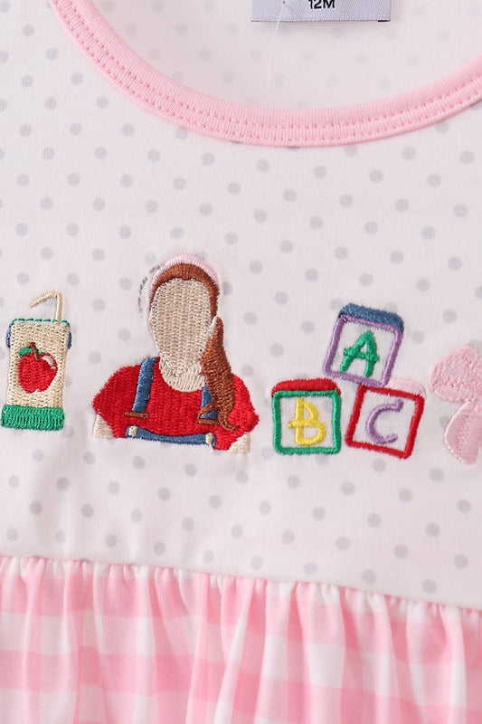 Pink Pencil ABC embroidery gingham bloomer set - Abbies Place