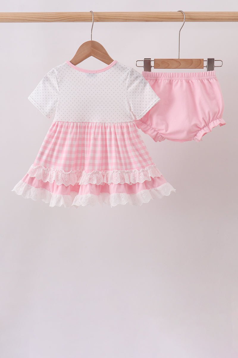Pink Pencil ABC embroidery gingham bloomer set - Abbies Place