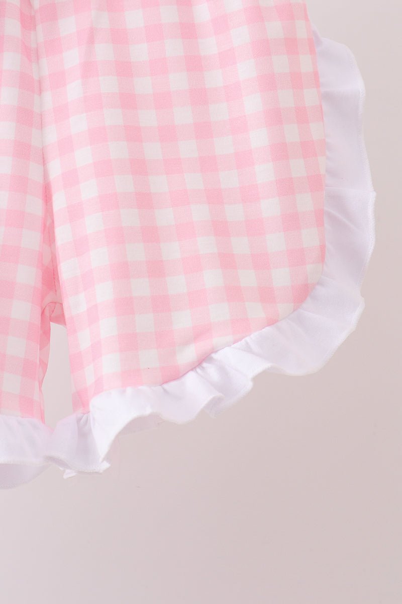 Pink Pencil ABC embroidery gingham ruffle shorts set - Abbies Place