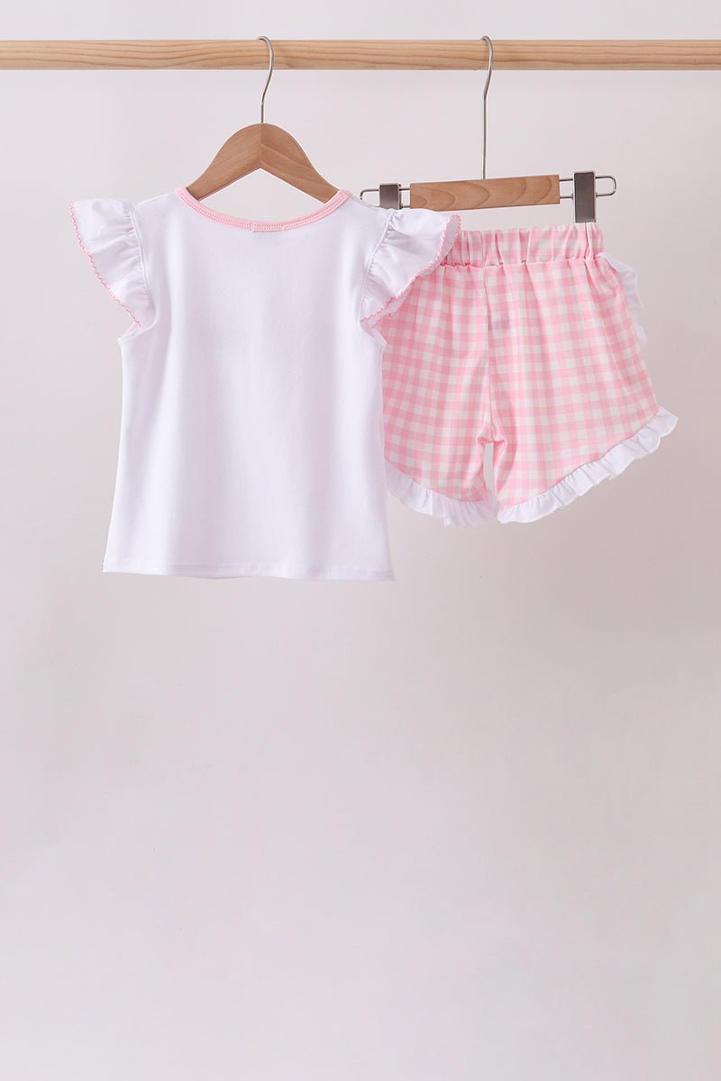 Pink Pencil ABC embroidery gingham ruffle shorts set - Abbies Place