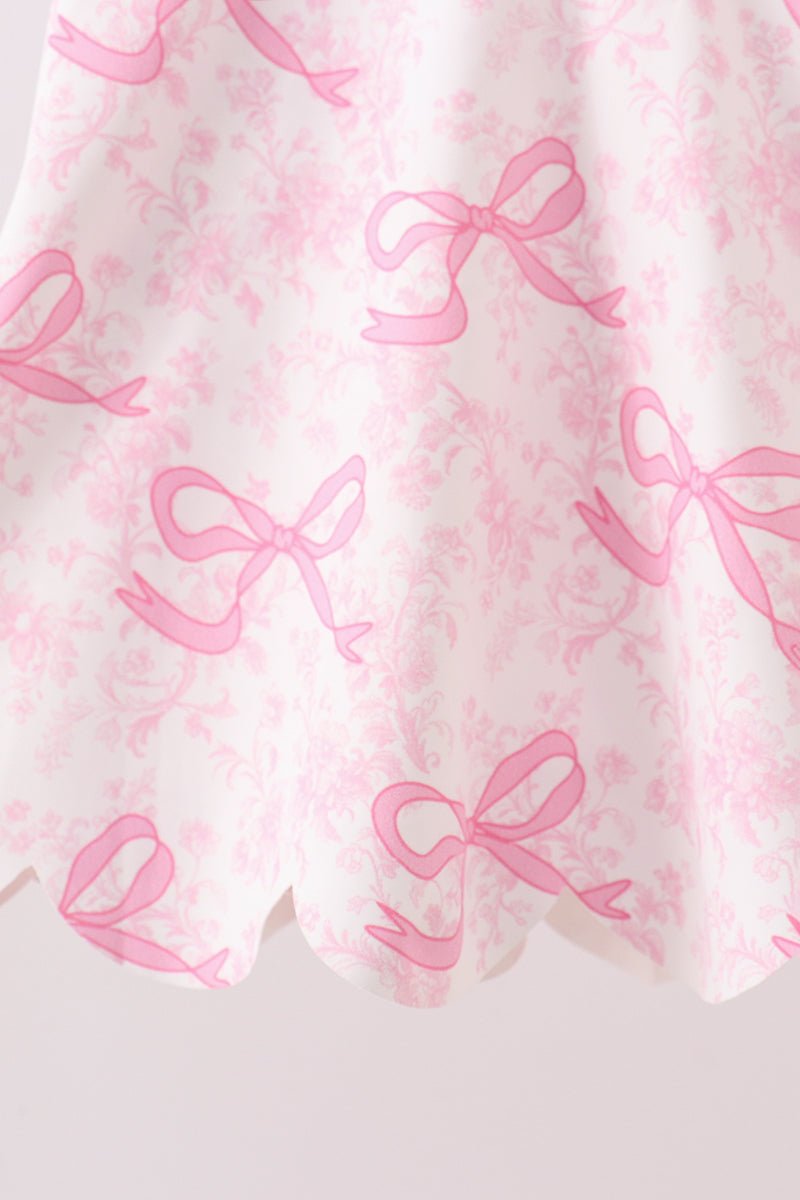 Pink Performance Bow Print Scalloped Dress - Abbies Place