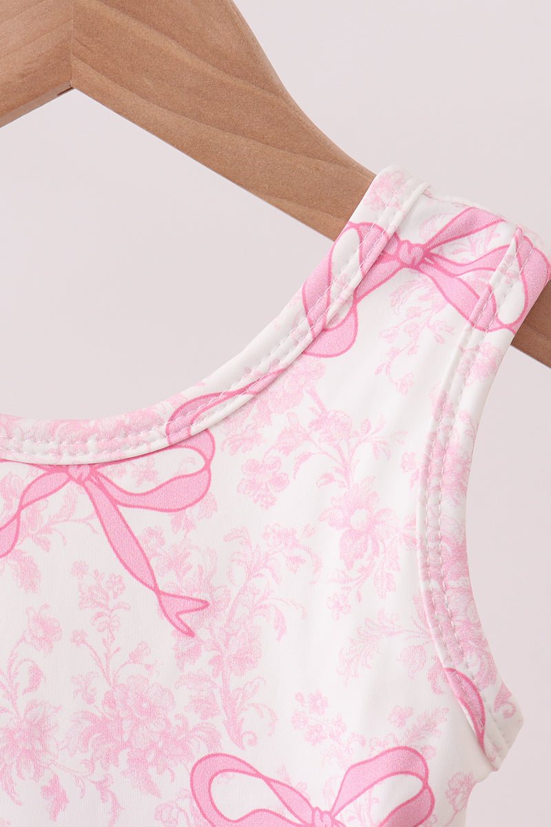 Pink Performance Bow Print Scalloped Dress - Abbies Place
