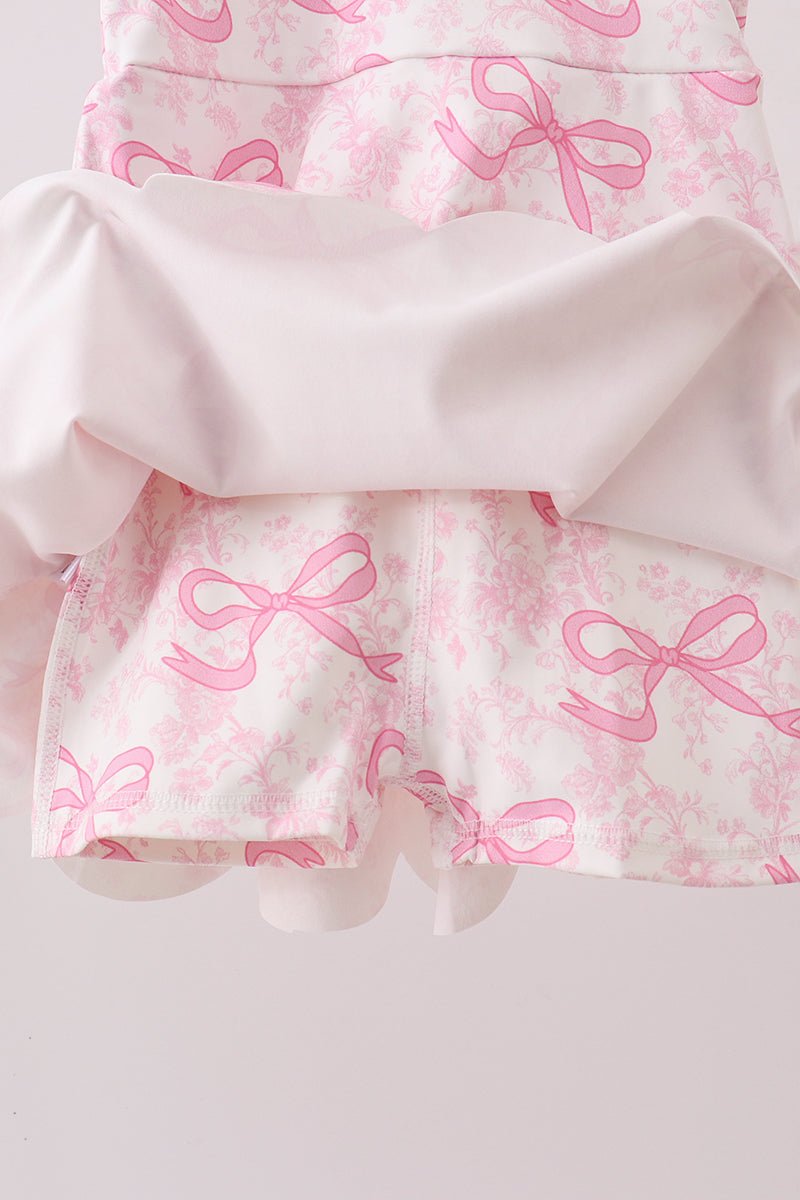Pink Performance Bow Print Scalloped Dress - Abbies Place