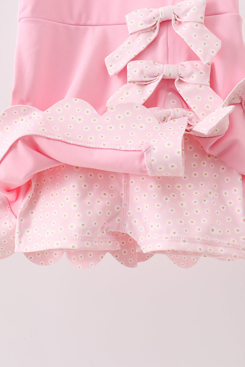 Pink Performance Bow Sash Scalloped Dress - Abbies Place