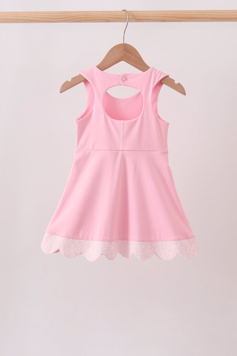 Pink Performance Bow Sash Scalloped Dress - Abbies Place