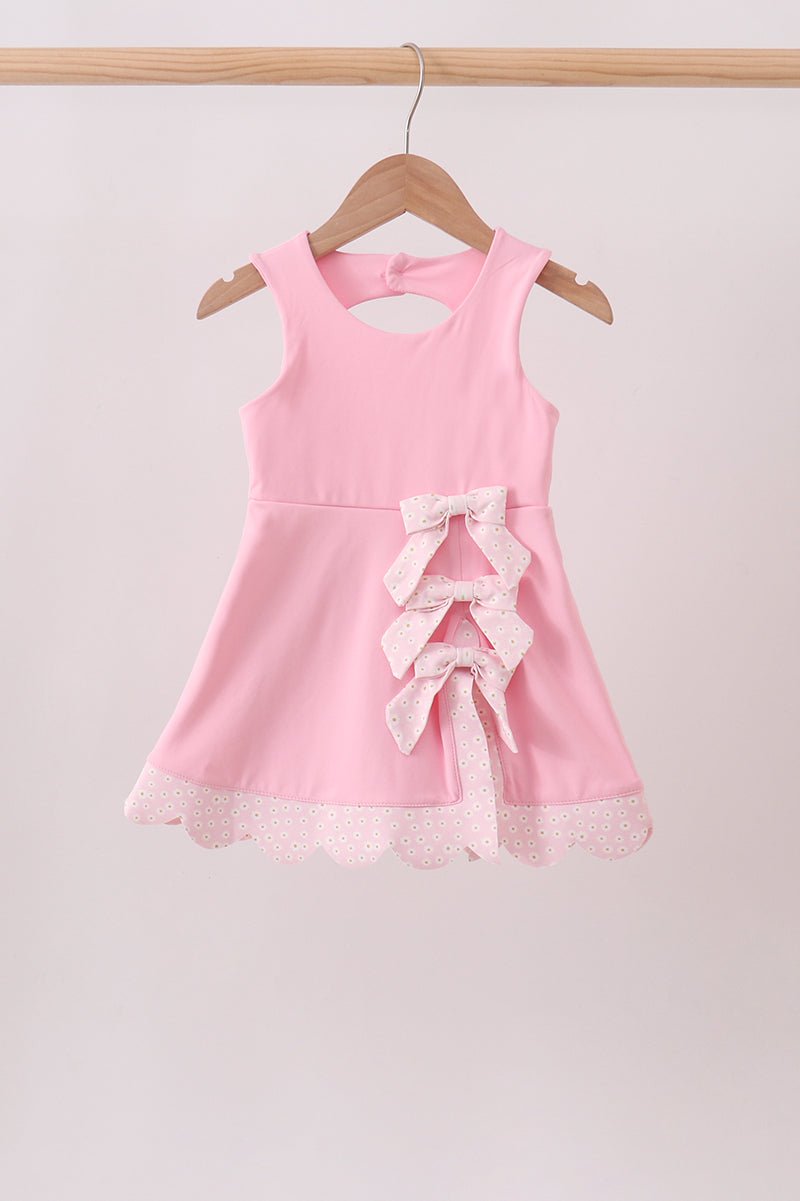 Pink Performance Bow Sash Scalloped Dress - Abbies Place