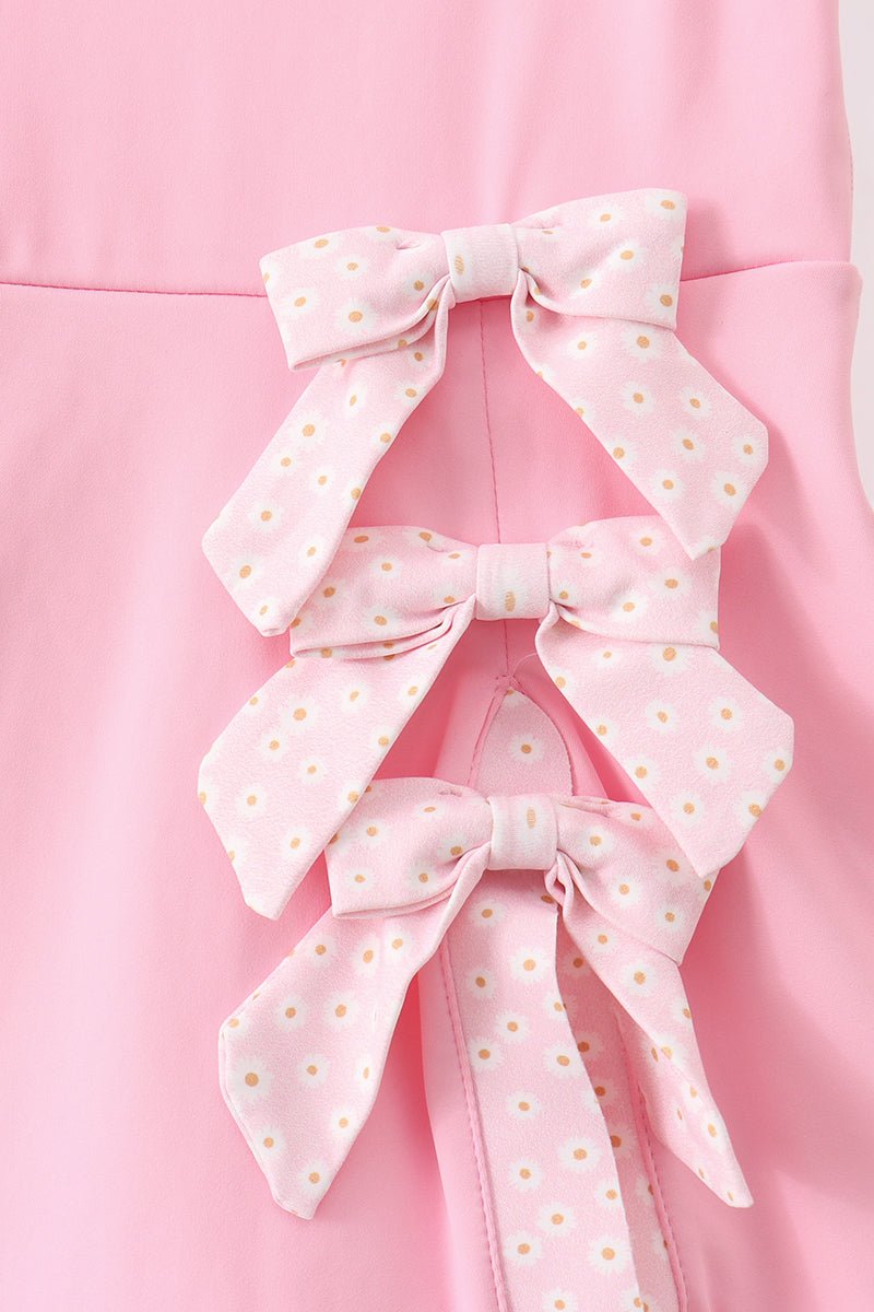 Pink Performance Bow Sash Scalloped Dress - Abbies Place