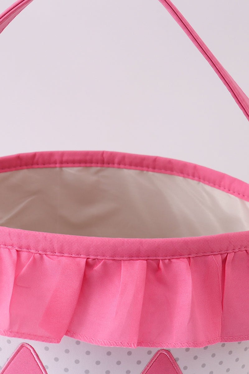 Pink Pumpkin Applique dot Ruffle Basket - Abbies Place
