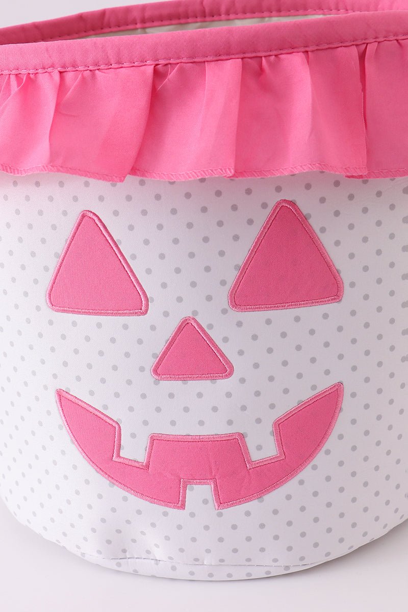Pink Pumpkin Applique dot Ruffle Basket - Abbies Place