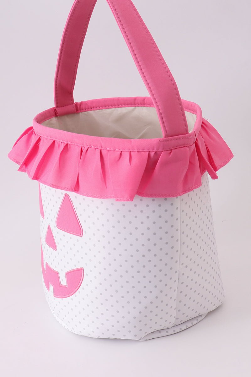 Pink Pumpkin Applique dot Ruffle Basket - Abbies Place