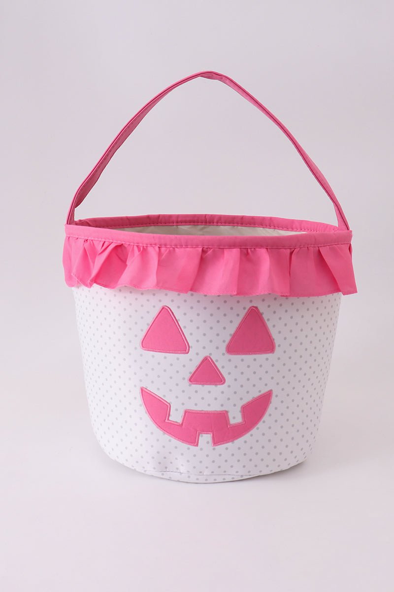 Pink Pumpkin Applique dot Ruffle Basket - Abbies Place