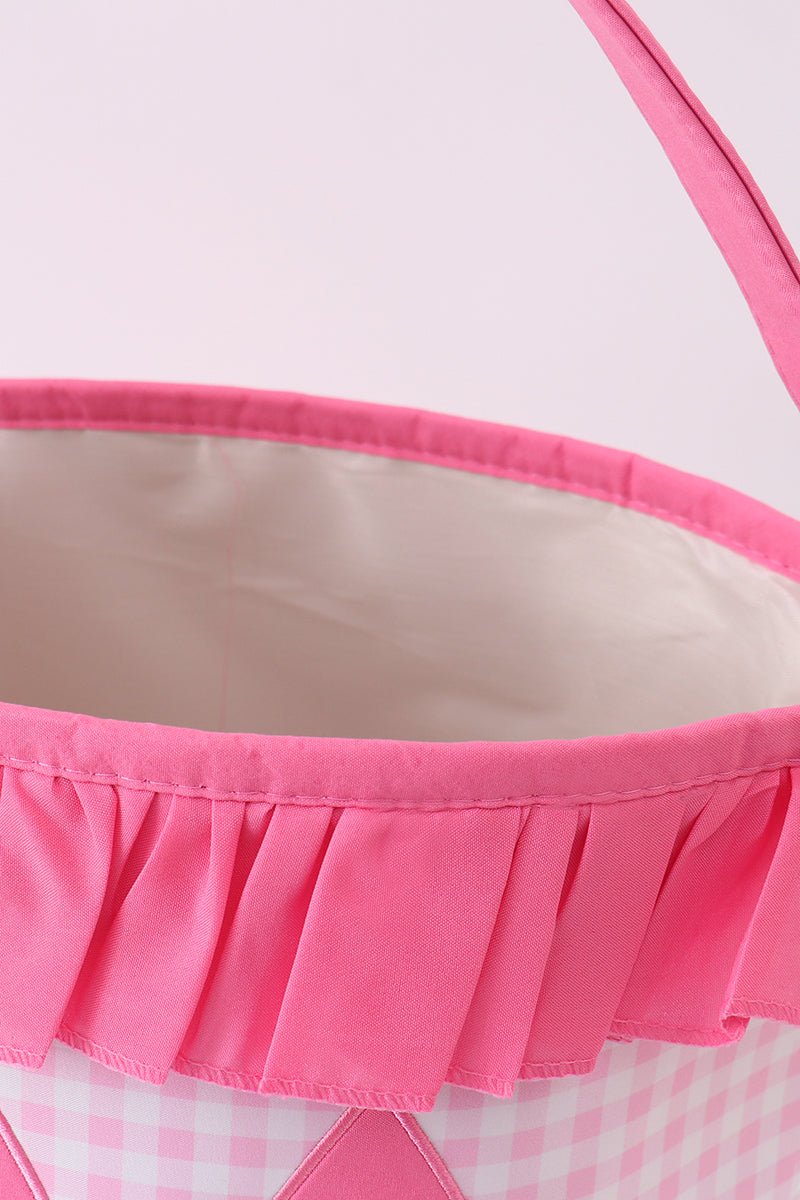 Pink Pumpkin Applique Gingham Ruffle Basket - Abbies Place