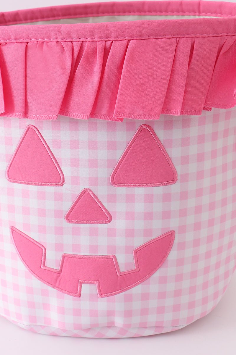 Pink Pumpkin Applique Gingham Ruffle Basket - Abbies Place