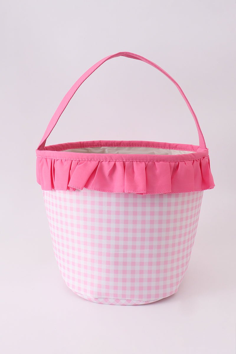 Pink Pumpkin Applique Gingham Ruffle Basket - Abbies Place