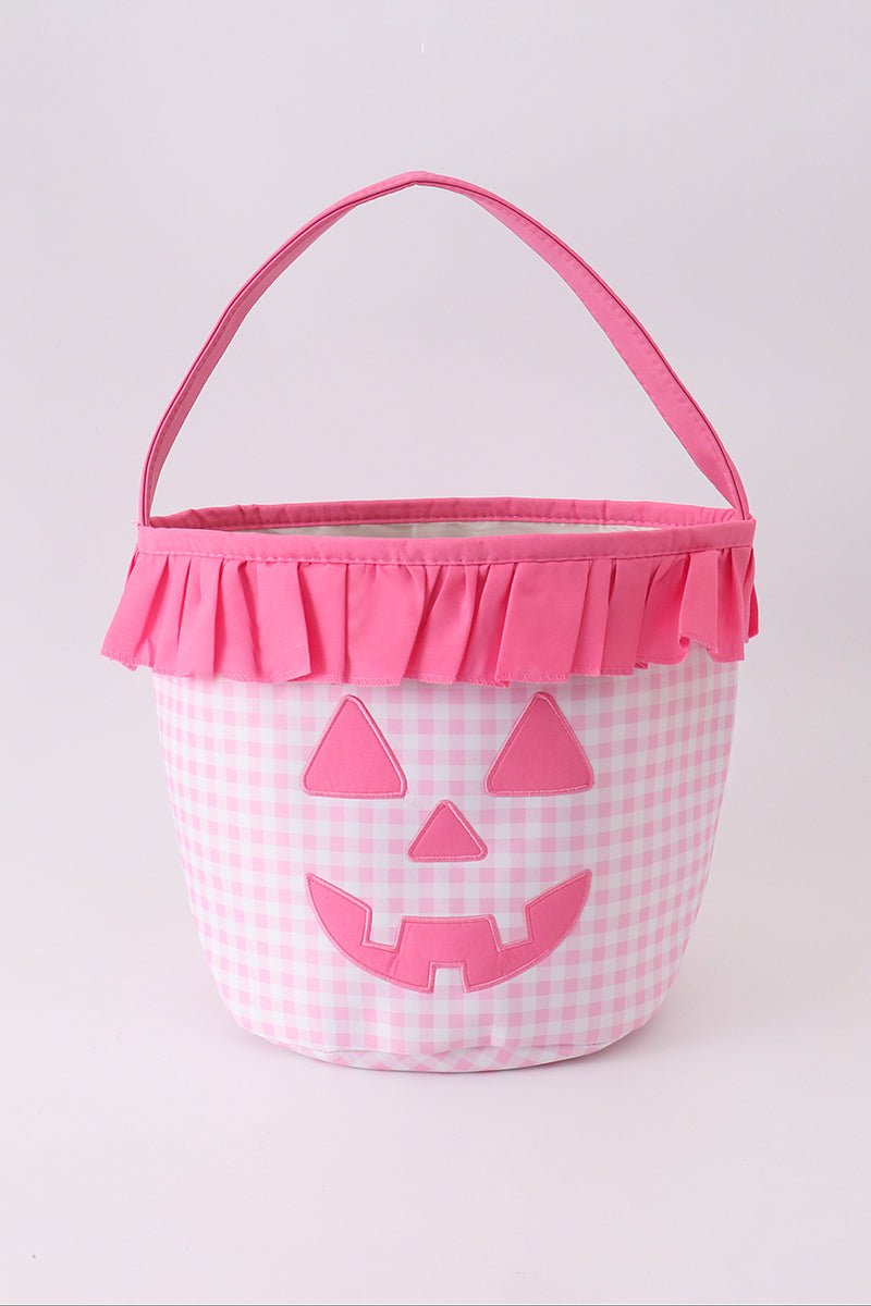 Pink Pumpkin Applique Gingham Ruffle Basket - Abbies Place